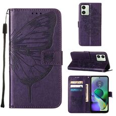 Custodia per cellulare in pelle con farfalla goffrata per Motorola Moto G54 (viola scuro)