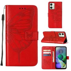 Custodia per cellulare in pelle con farfalla goffrata per Motorola Moto G54 (rossa)