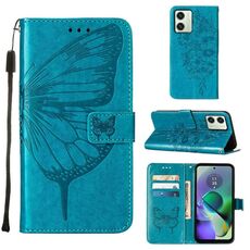 Custodia per cellulare in pelle con farfalla goffrata per Motorola Moto G54 (blu)