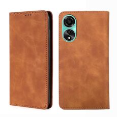 Per OPPO A78 4G Custodia per telefono in pelle magnetica Skin Feel (marrone chiaro)