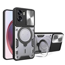 Per Honor 90 Lite 5G CD Texture Scorrevole Camshield Custodia per telefono con supporto magnetico (Argento)