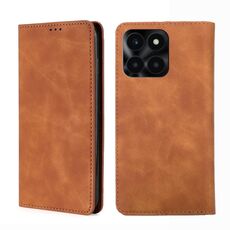 Custodia per telefono in pelle magnetica per Honor X6A 4G Skin Feel (marrone chiaro)