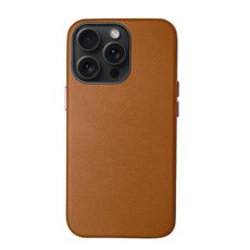Custodia per telefono con cover posteriore in PU con grana di agnello per iPhone 15 Pro (marrone)