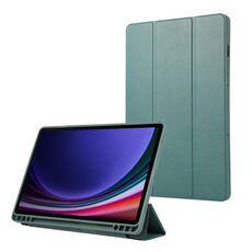 Per Samsung Galaxy Tab S9 Custodia tablet in pelle TPU 3 pieghe in puro colore con slot per penna (verde scuro)