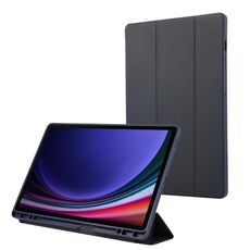 Per Samsung Galaxy Tab S9+ Custodia tablet in pelle TPU 3 pieghe in puro colore con slot per penna (blu scuro)