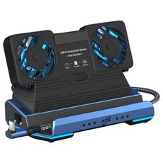 YCE-V279 10 in 1 USB-C Gaming Dock Station Custodia per disco rigido con ventola staccabile (blu nero)
