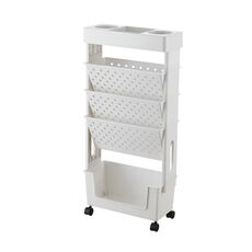 Scaffale in plastica con carrello mobile a 5 strati per scaffali verticali per libri per studenti (bianco)