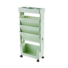 Scaffale in plastica con carrello mobile a 5 strati per scaffali verticali per libri per studenti (verde)