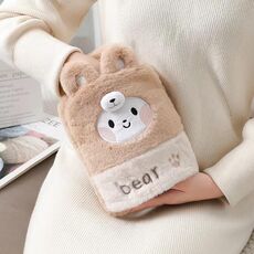 Borsa dell'acqua calda da 1 litro, scaldamani in peluche a due mani, stile: orso bruno