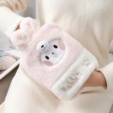 Borsa per acqua calda da 1 litro, scaldamani in peluche a due mani, stile: coniglietto rosa