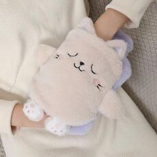 Borsa per acqua calda da 1 litro, scaldamani in peluche a due mani, stile: Naughty Cat