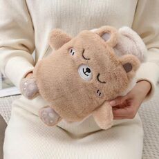 Borsa dell'acqua calda da 1 litro, scaldamani in peluche a due mani, stile: piccolo orsetto bruno