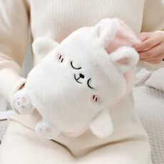 Borsa dell'acqua calda da 1 litro, scaldamani in peluche a due mani, stile: piccolo coniglio bianco
