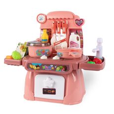 Set da cucina per bambini, mini cucina, 24 in 1, per ragazze, simulazione, casa da gioco, modello: rosa