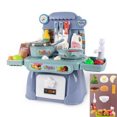 24 in 1 mini cucina per bambini giocattoli per ragazze simulazione casa da gioco cucina set da cucina, modello: con 18 pezzi di hamburger blu