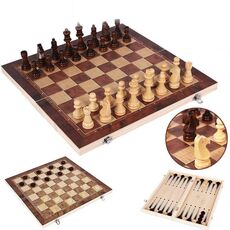 Scacchiera pieghevole con set di scacchi in legno 3 in 1 da 39 x 39 cm per bambini adulti