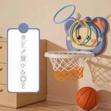 Giocattolo per bambini con palla da basket per bambini, giocattolo da tiro senza fori montato a parete per interni, colore: modello ad anello blu + 1 palla