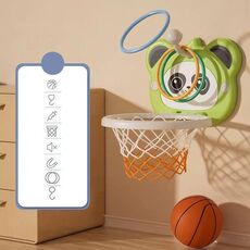 Giocattolo per bambini con palla da basket per bambini, giocattolo da tiro senza fori montato a parete per interni, colore: modello ad anello verde + 1 palla