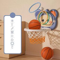 Giocattolo per bambini con palla da basket per bambini, giocattolo da tiro senza fori montato a parete per interni, colore: modello ad anello blu + 2 palline