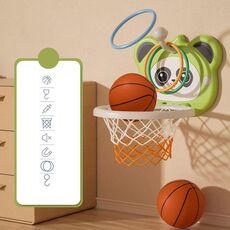 Giocattolo per bambini con palla da basket per bambini, giocattolo da tiro senza fori montato a parete per interni, colore: modello ad anello verde + 2 palline