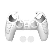 Per PS5 Gamepad Custodia protettiva in silicone Custodia morbida in silicone antiscivolo, Colore: bianco + 2 cappelli