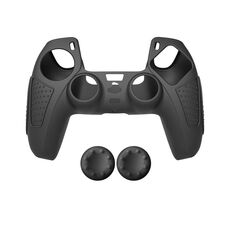 Per PS5 Gamepad Custodia protettiva in silicone Custodia morbida in silicone antiscivolo, Colore: nero + 2 cappelli
