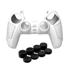 Per PS5 Gamepad Custodia protettiva in silicone Custodia morbida in silicone antiscivolo, Colore: bianco + 8 cappelli