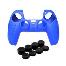 Per PS5 Gamepad Custodia protettiva in silicone Custodia morbida in silicone antiscivolo, Colore: blu + 8 cappelli