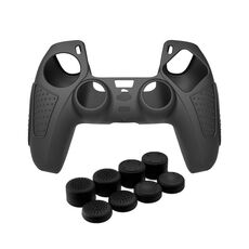 Per PS5 Gamepad Custodia protettiva in silicone Custodia morbida in silicone antiscivolo, Colore: nero + 8 cappelli