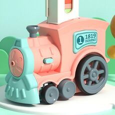 Domino per bambini Trenino elettrico Musica leggera Trenino automatico Gettoni giocattolo(Rosa)