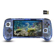 ANBERNIC RG556 Console di gioco portatile Sistema Android 13 Schermo AMOLED da 5,48 pollici Lettore di giochi WIFI Bluetooth 128 GB + 128 GB (Blu trasparente)