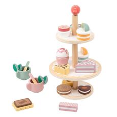 KABI Simulazione per bambini Giocattolo in legno per giochi di finzione Giocattolo interattivo genitore-figlio per l'asilo, Stile: Porta dessert multistrato