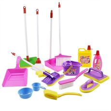 16 pezzi di 1 set di giocattoli per case da gioco per bambini, mini strumenti di pulizia per simulazione, giocattolo per l'illuminazione