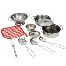 10 in 1 Bambini Giocano Casa Simulazione Acciaio Inossidabile Stoviglie Giocattoli Cucina Apprendimento Precoce Giocattolo Illuminazione