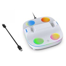Per controller PS5, stazione di ricarica con doppio caricatore e luce ambientale RGB (bianco)