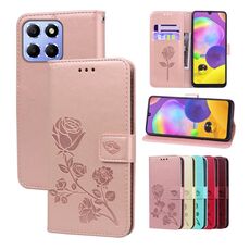 Custodia per telefono in pelle PU con vibrazione rosa goffrata per Honor X6a (oro rosa)