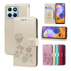 Custodia per telefono in pelle PU con vibrazione rosa goffrata per Honor X8b (oro)