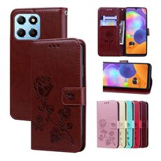 Custodia per telefono in pelle PU con vibrazione rosa goffrata per Honor X8b (marrone)