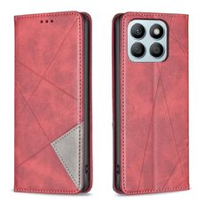 Custodia per telefono in pelle magnetica con texture romboidale per Honor X8b (rossa)