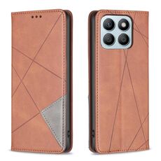 Custodia per telefono in pelle magnetica con texture romboidale per Honor X8b (marrone)