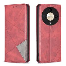 Custodia per telefono in pelle magnetica con texture romboidale per Honor X9b/Magic6 Lite 5G (rosso)