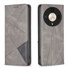 Custodia per telefono in pelle magnetica con texture romboidale per Honor X9b/Magic6 Lite 5G (grigio)