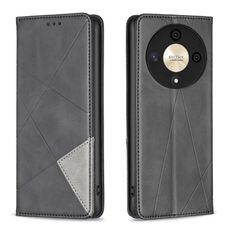 Custodia per telefono in pelle magnetica con texture romboidale per Honor X9b/Magic6 Lite 5G (nero)