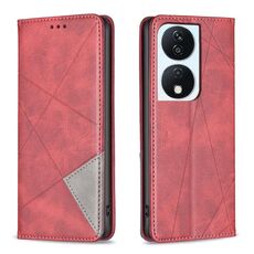Custodia per telefono in pelle magnetica con texture romboidale per Honor X7b (rossa)