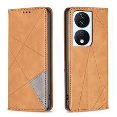 Custodia per telefono in pelle magnetica con texture romboidale per Honor X7b (gialla)