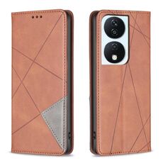 Custodia per telefono in pelle magnetica con texture romboidale per Honor X7b (marrone)