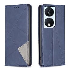 Custodia per telefono in pelle magnetica con texture romboidale per Honor X7b (blu)