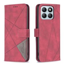 Custodia per telefono in pelle con trama romboidale con fibbia magnetica per Honor X8b (rossa)