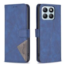 Custodia per telefono in pelle con trama romboidale con fibbia magnetica per Honor X8b (blu)