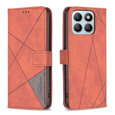 Custodia per telefono in pelle con trama romboidale con fibbia magnetica per Honor X8b (marrone)